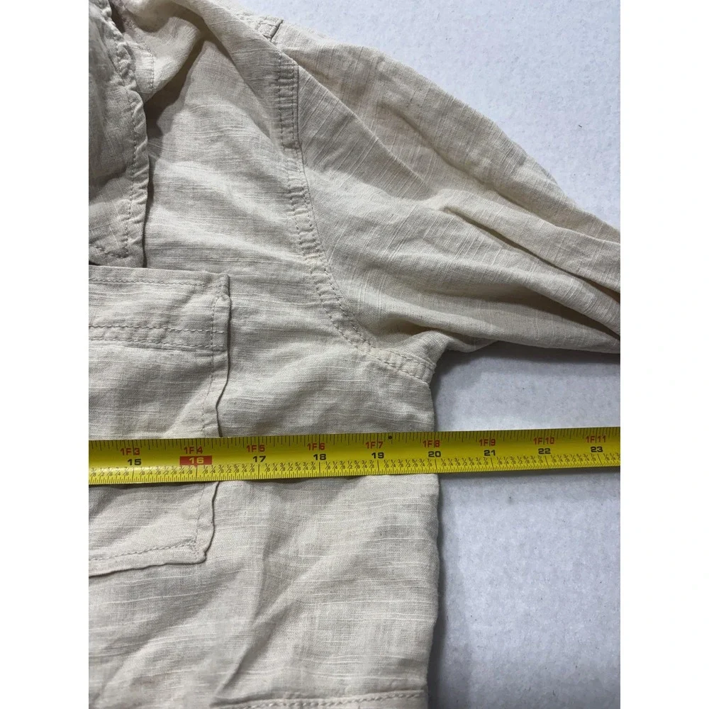 Free People Jacket Womens XS Beige Linen Cropped Button Front Drawstring Hem